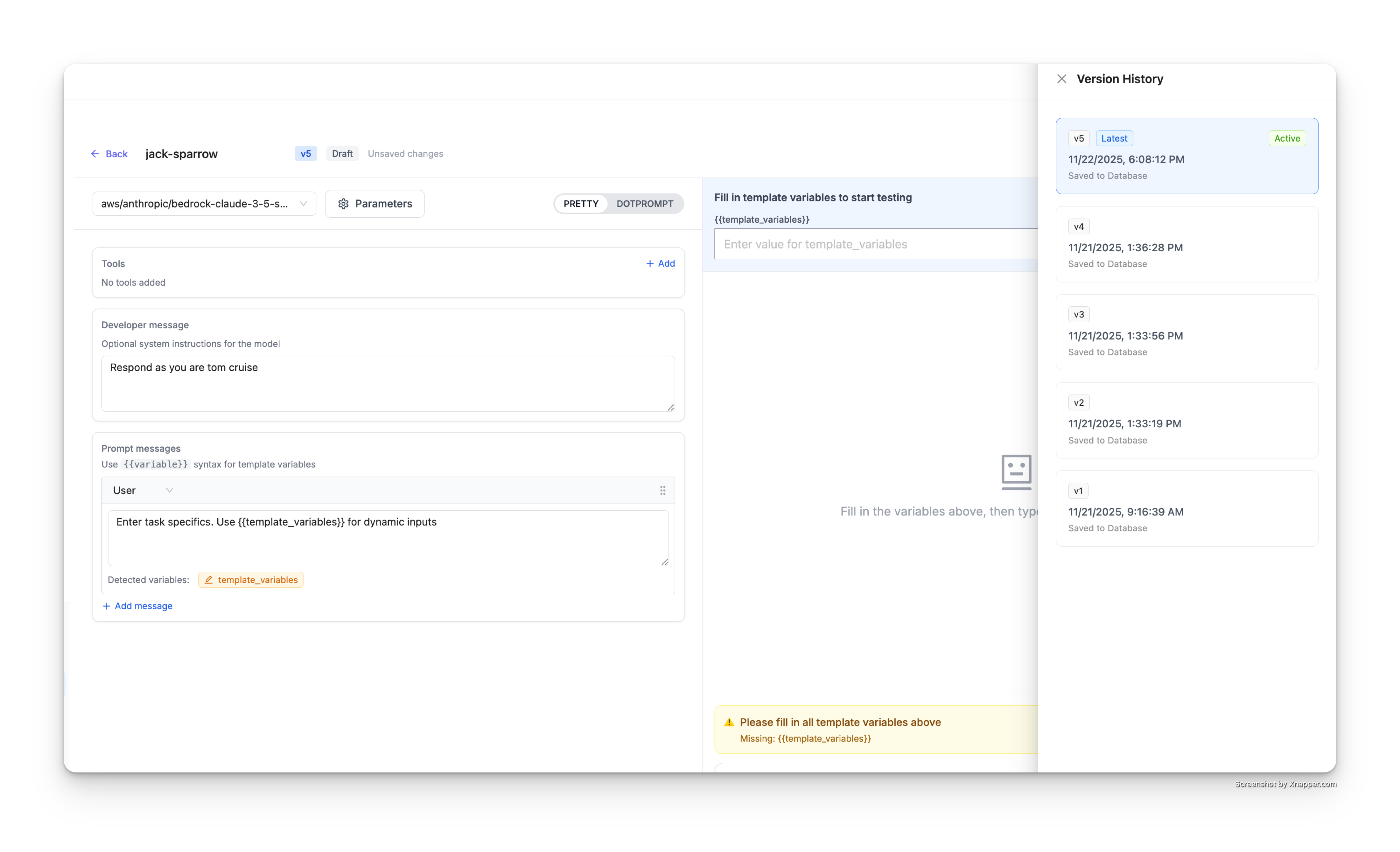 Version History Panel
